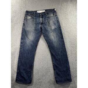 Akoo Blue Straight Leg Jeans with Distressed Details